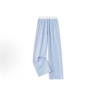 Women's Blue Striped Casual Pants – Minimalist, Loose-Fit, and Versatile