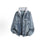 "Myriad-Stitch" Series: Unisex oversized denim jacket featuring a vintage American-style signature script embroidery, a distressed finish, a single-breasted design, dropped shoulders, and a classic collar.