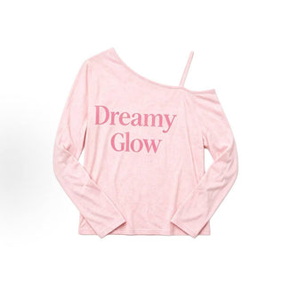 Women's Lightweight Loose-Fit Casual Off-Shoulder Sun-Protection T-Shirt with Pink Letter Print