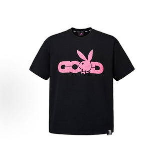 Black & Pink Short-Sleeve T-Shirt with Raised Foam Logo (Unisex)