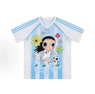 Trendy color-block sports T-shirt featuring an all-over star pattern, ribbed collar, and breathable, skin-friendly fabric; loose-fitting, unisex style suitable for couples.