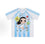 Trendy color-block sports T-shirt featuring an all-over star pattern, ribbed collar, and breathable, skin-friendly fabric; loose-fitting, unisex style suitable for couples.