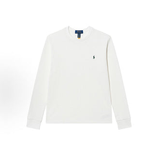 Unisex White Cotton Crew-Neck Sweatshirt – Solid Color with Small Pony Embroidery
