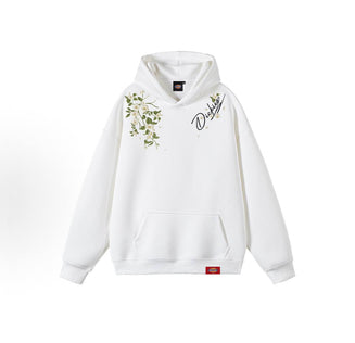 Unisex sweatshirt featuring hand-drawn script lettering and embroidered jasmine floral motifs; a minimalist, retro-inspired, 