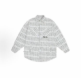 Unisex Tweed Jacket with Embroidery, Check Pattern, and Patch Pockets (Chanel-Style)