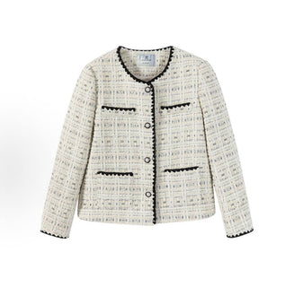 French Hepburn style, round neck, single-breasted, Chanel-inspired design, flattering and slimming, comfortable, and suitable for slightly chubby figures, perfect for a date. Women's style, beige.