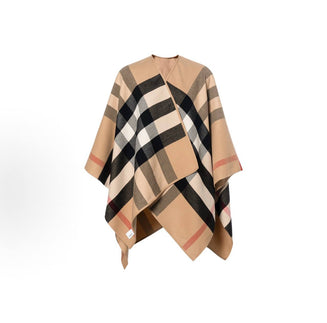 Women's High-Street Style Sleeveless Loose Reversible Plaid Cape/Poncho – Khaki (Early Spring Outerwear)