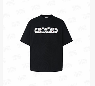 Hollow-out pattern crew neck pullover short-sleeved T-shirt, unisex, black