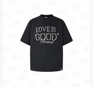 Pearl slogan letter crew neck short-sleeved T-shirt, unisex, black