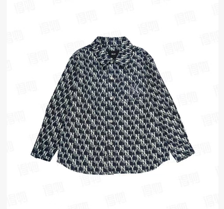 100% Cotton Vintage Monogram Label Full Label Casual Loose-fitting Sporty Long-sleeved Shirt, Unisex, Dark Navy Blue