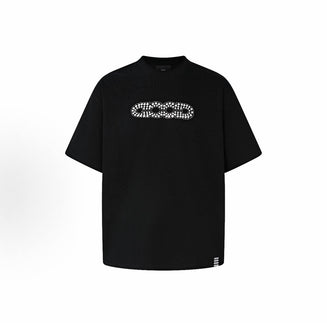 Letter-print crew neck short-sleeved T-shirt, unisex, black.